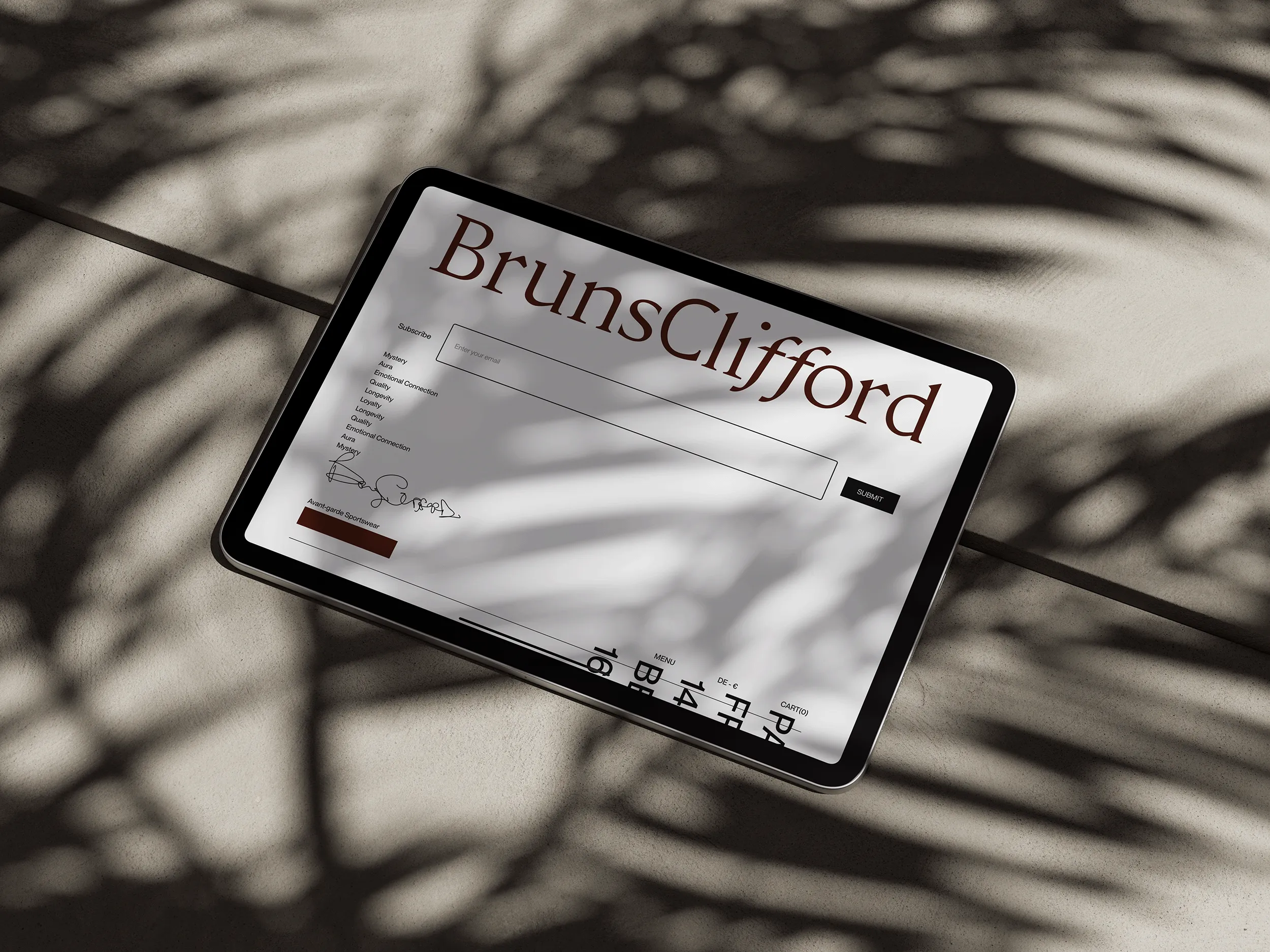 iPad Mockup of the online shop of Paris fashion brand BrunsClifford