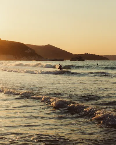 A beach at sunset